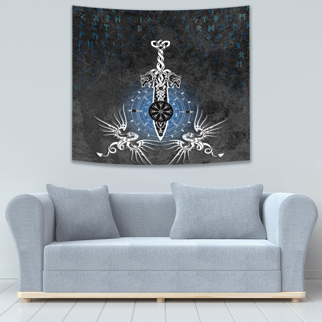 Tapestry - Dragon Compass Magical Sword Rune Tapestry