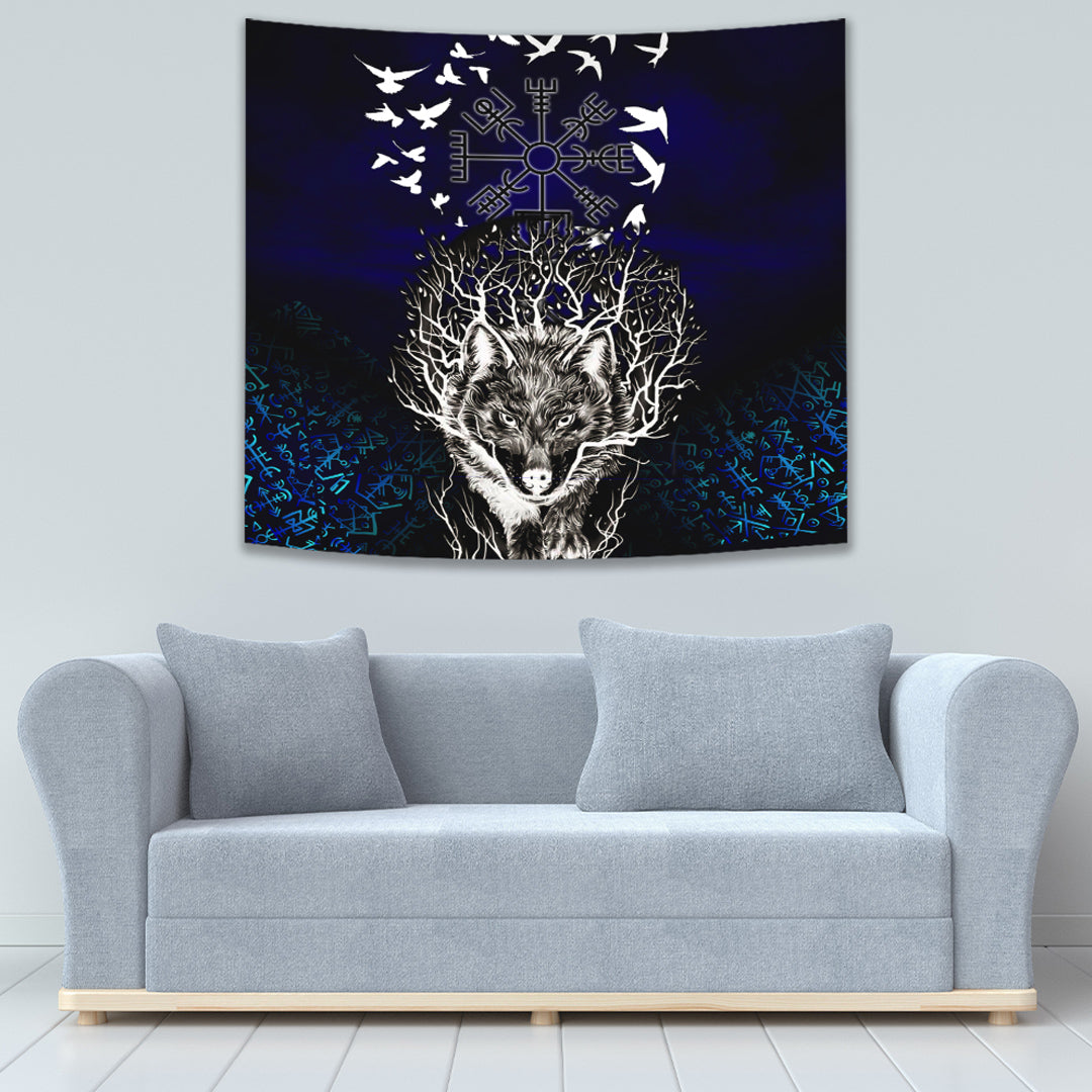 Tapestry - Fenrir Raven Rune Helm of Awe Tapestry
