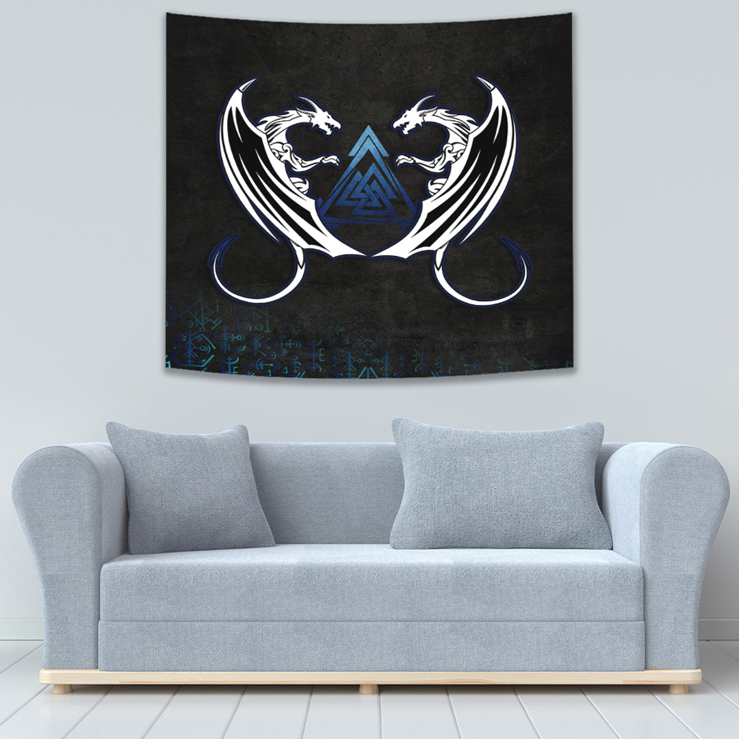 Tapestry - Double Dragon Valknut Rune Circle Vegvisir Tapestry