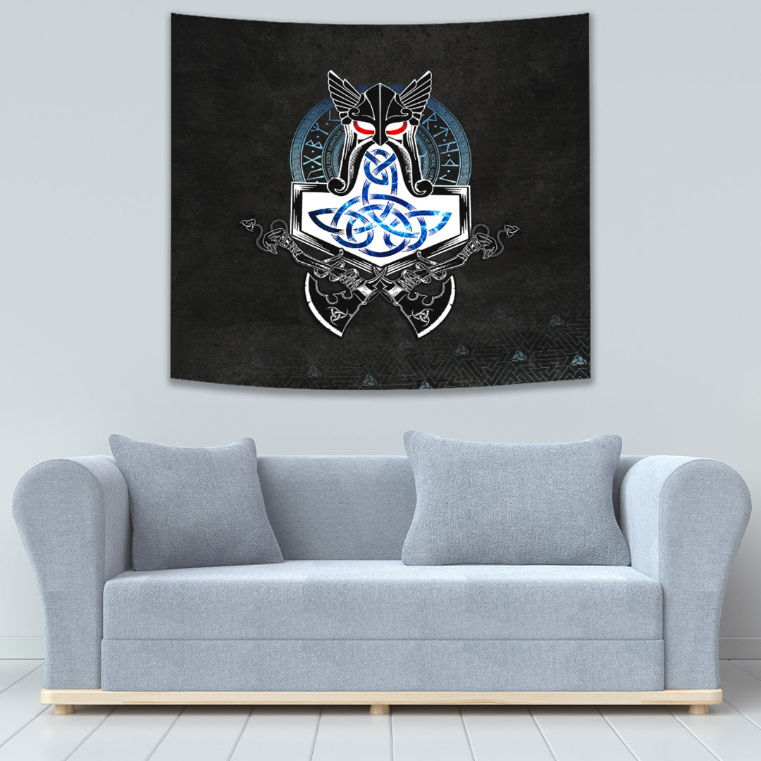 Tapestry - Mjolnir Thor Rune Valknut Tapestry