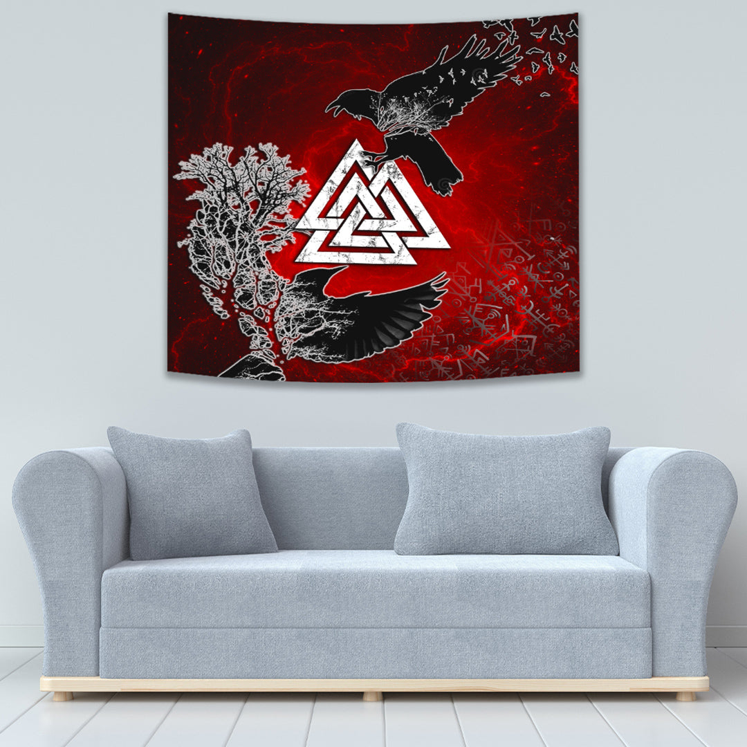 Tapestry - Hugin and Munin Valknut Helm Of Awe Rune Tapestry