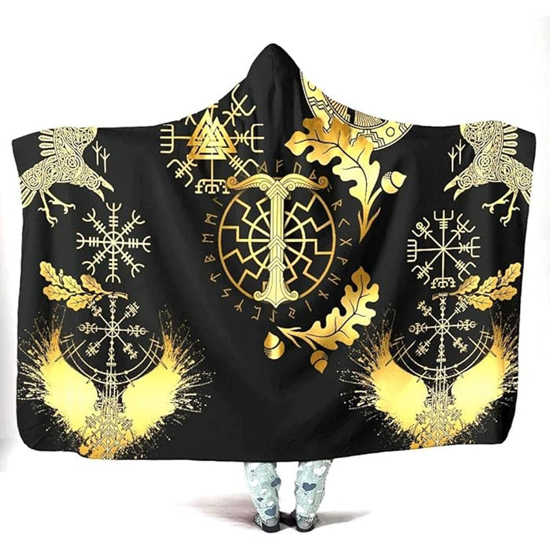 Hooded Blanket - Tree of Life and Raven Gold