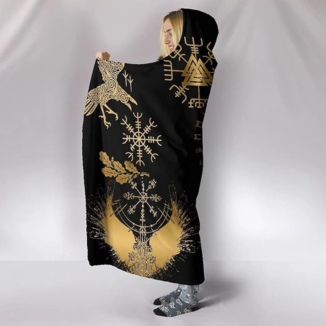 Hooded Blanket - Tree of Life and Raven Gold