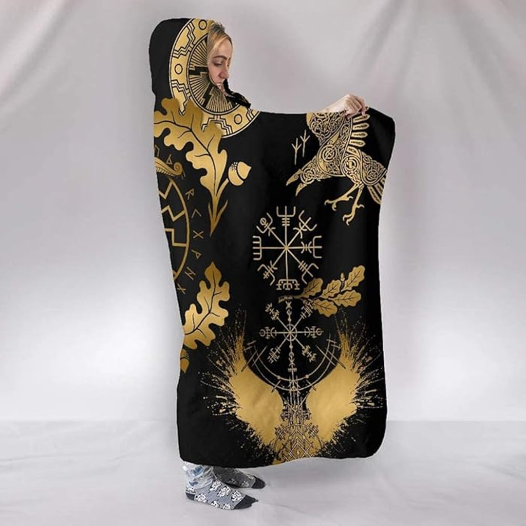 Hooded Blanket - Tree of Life and Raven Gold