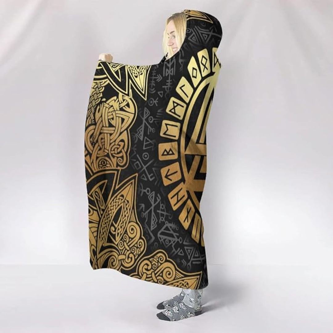 Hooded Blanket - Valknut and Rune Gold Round
