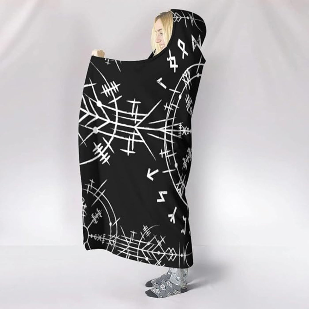 Hooded Blanket - Vegvisir Tattoo White
