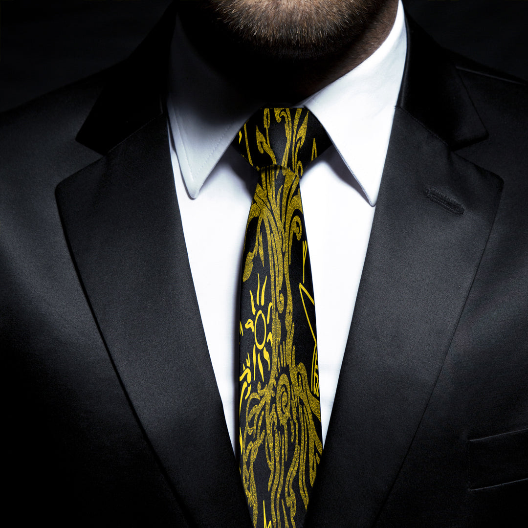 Viking Art Yggdrasil Pattern Gold Necktie