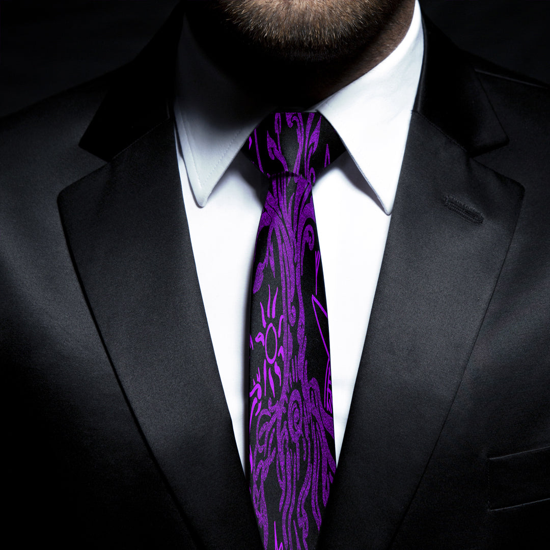 Viking Art Yggdrasil Pattern Purple Necktie