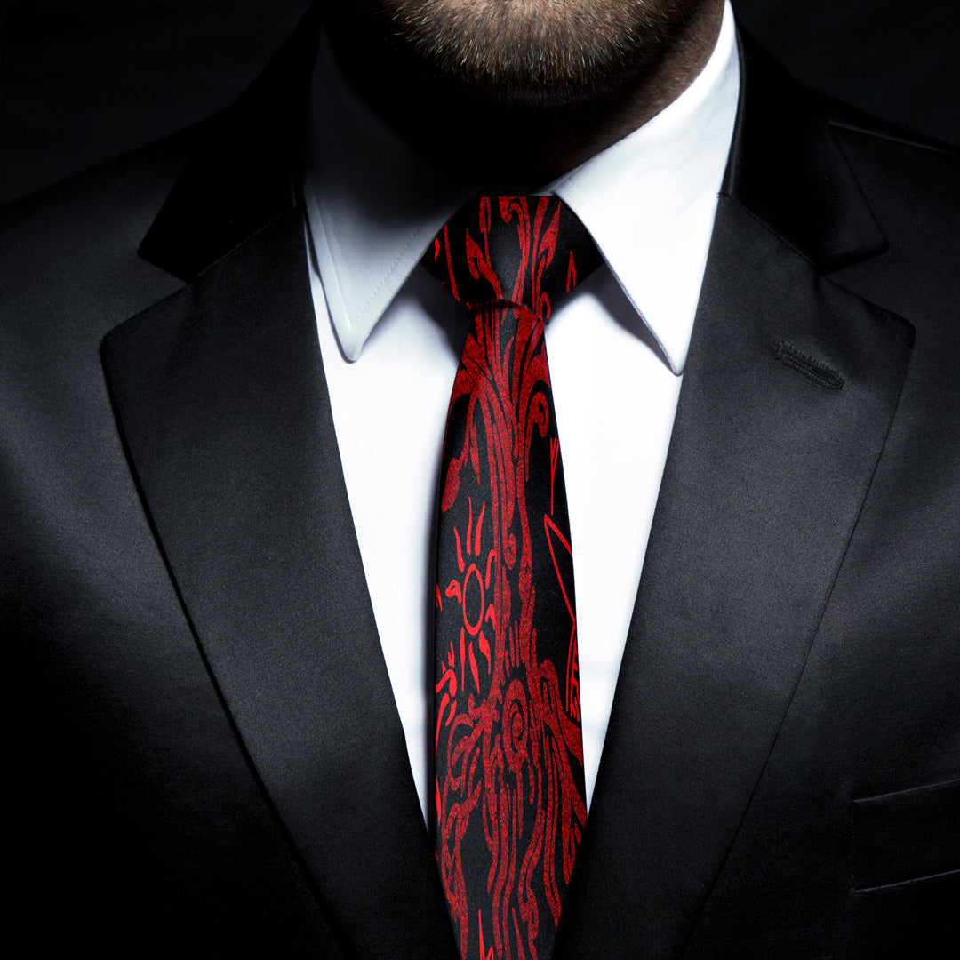 Viking Art Yggdrasil Pattern Red Necktie
