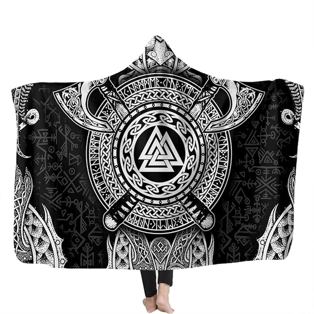 Hooded Blanket - Viking Axes and Valknut Tattoo