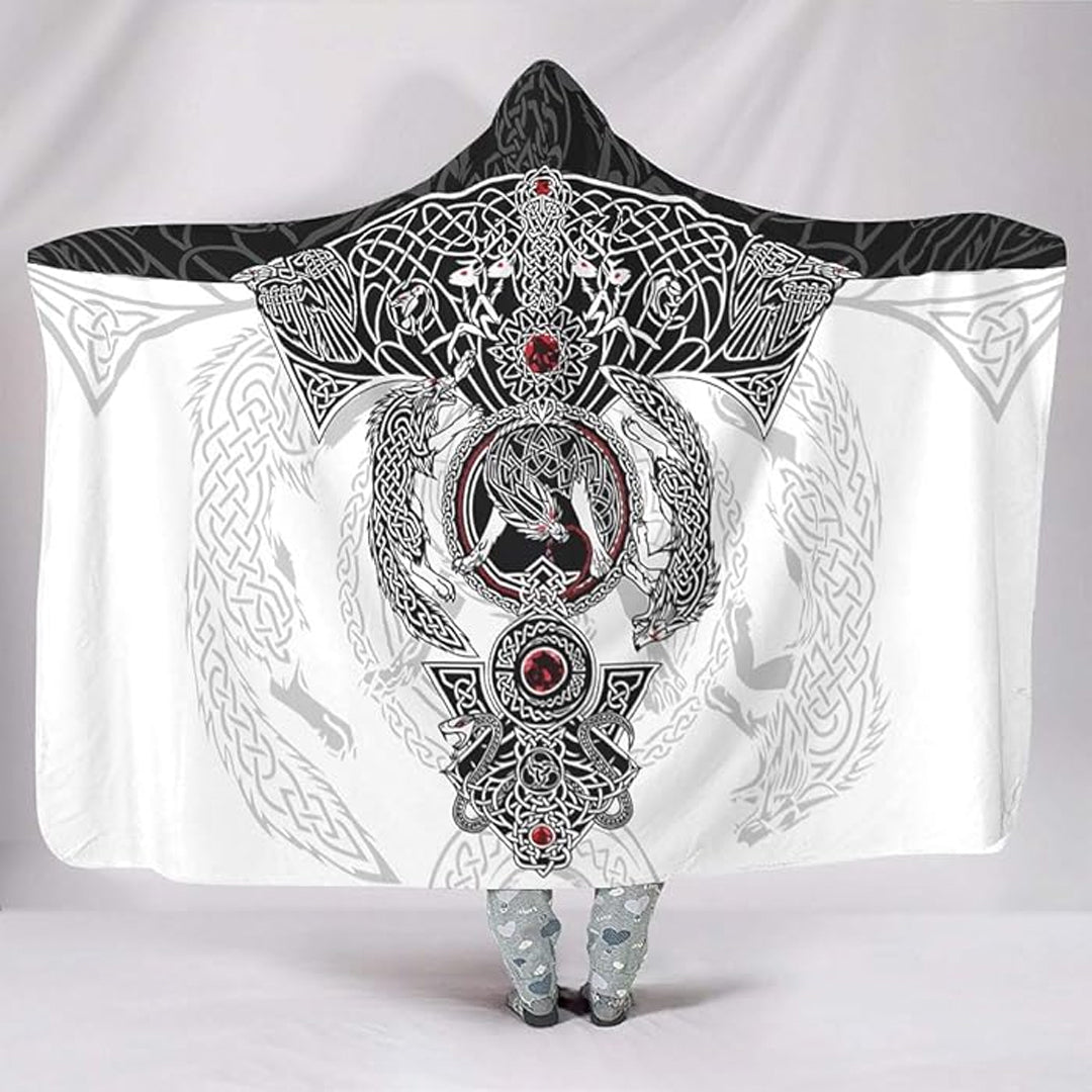 Hooded Blanket - Viking Fenrir and Symbol Tattoo