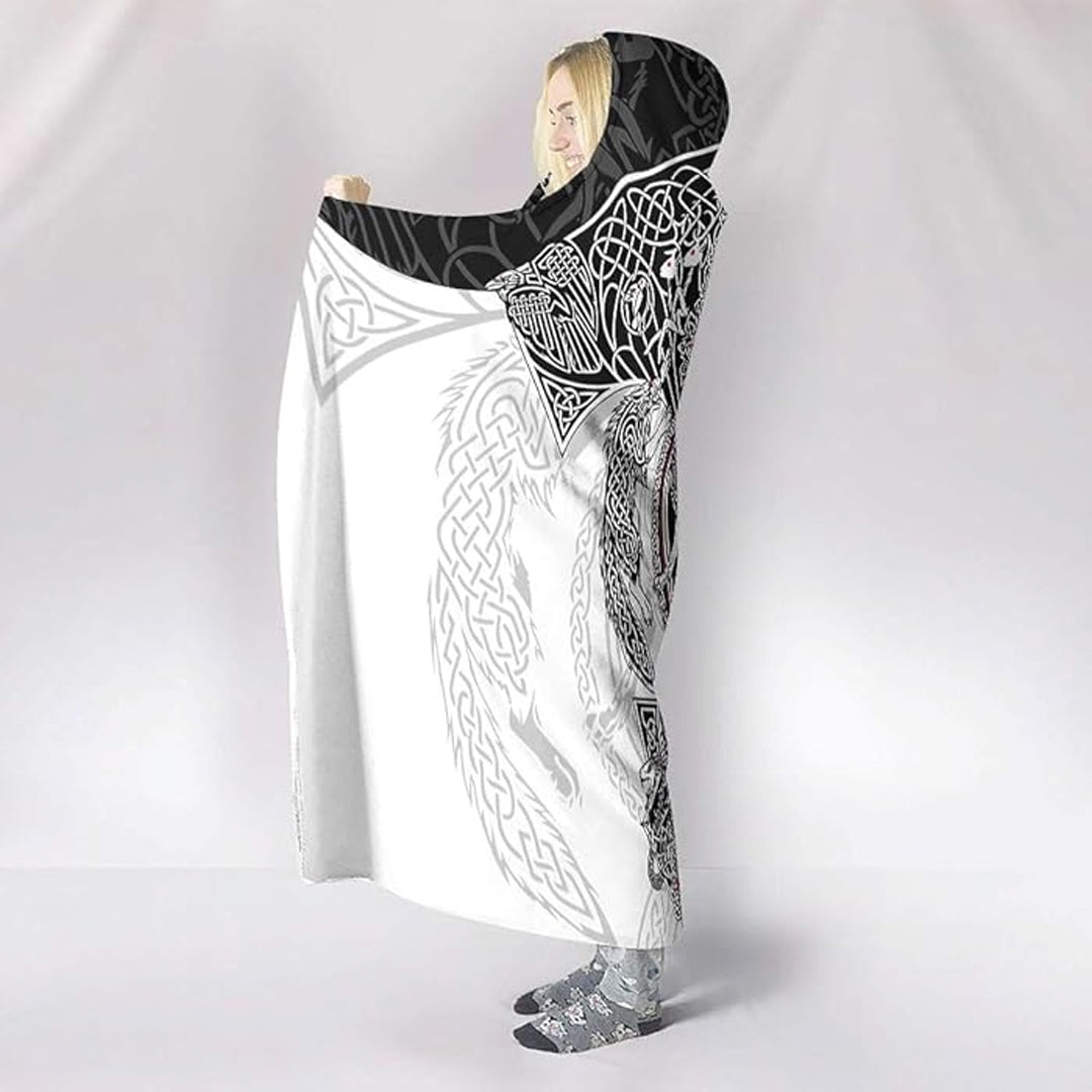 Hooded Blanket - Viking Fenrir and Symbol Tattoo
