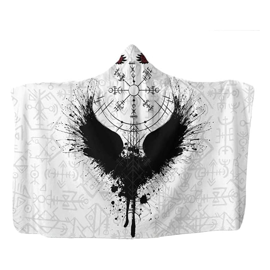 Hooded Blanket - Viking Odin Tattoo Black on White