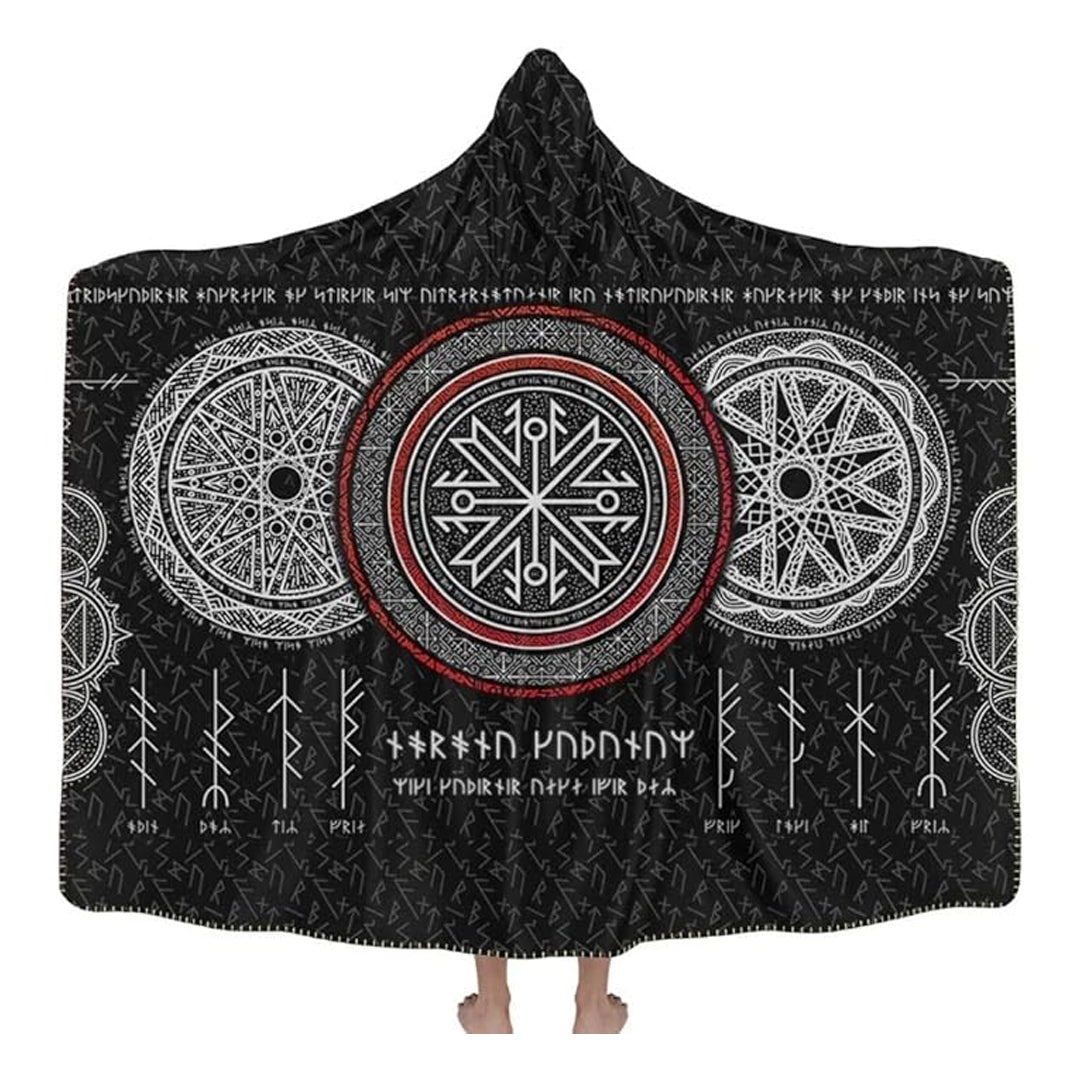Hooded Blanket - Viking Symbol and Rune Tattoo