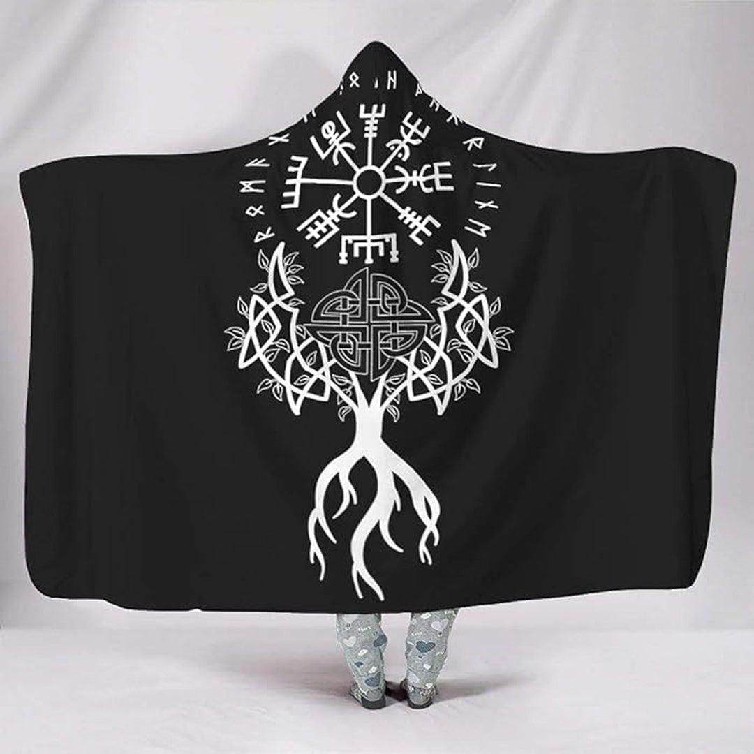 Hooded Blanket - Yggdrasil and Vegvisir Tattoo