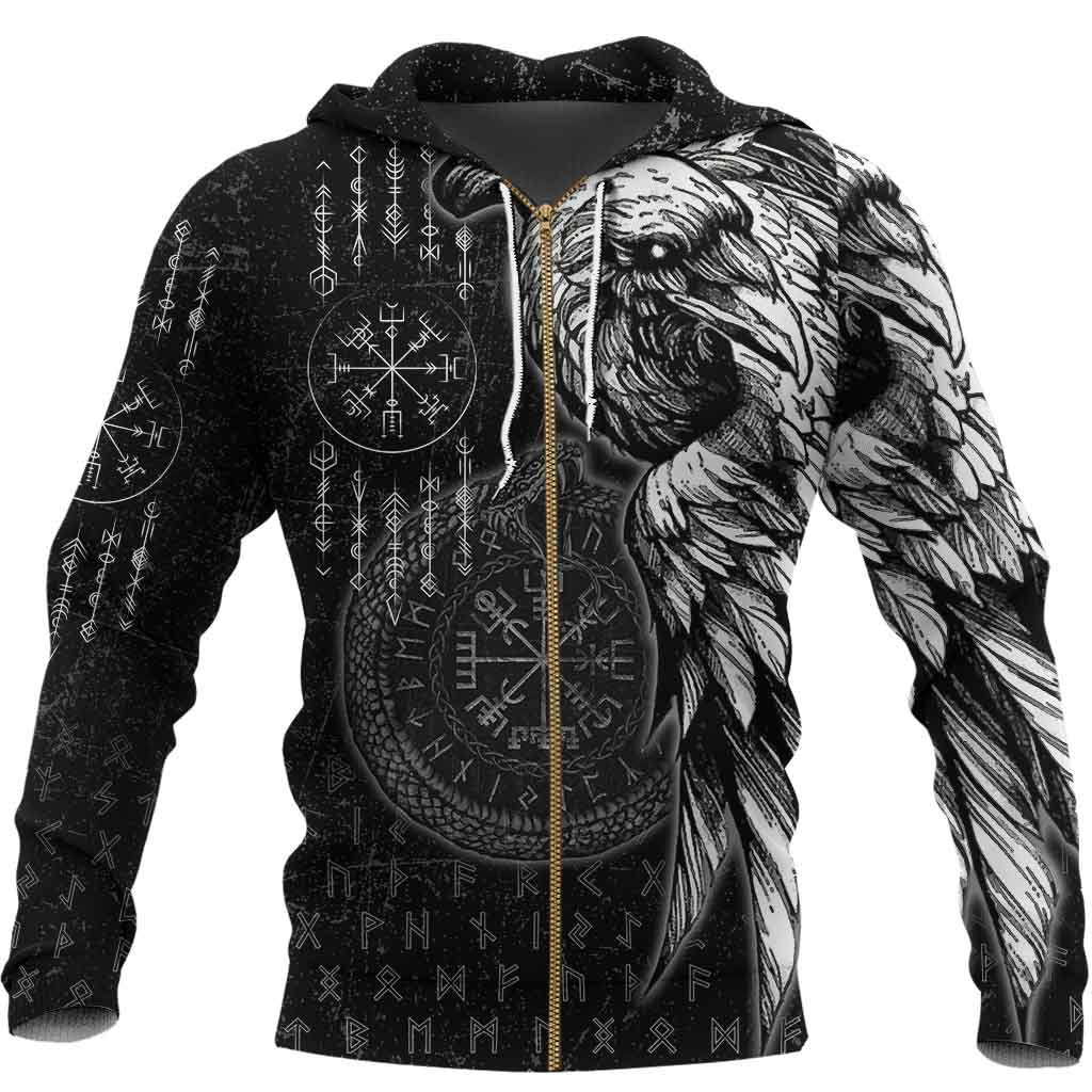 Raven and Ouroboros Brush Style Hoodie