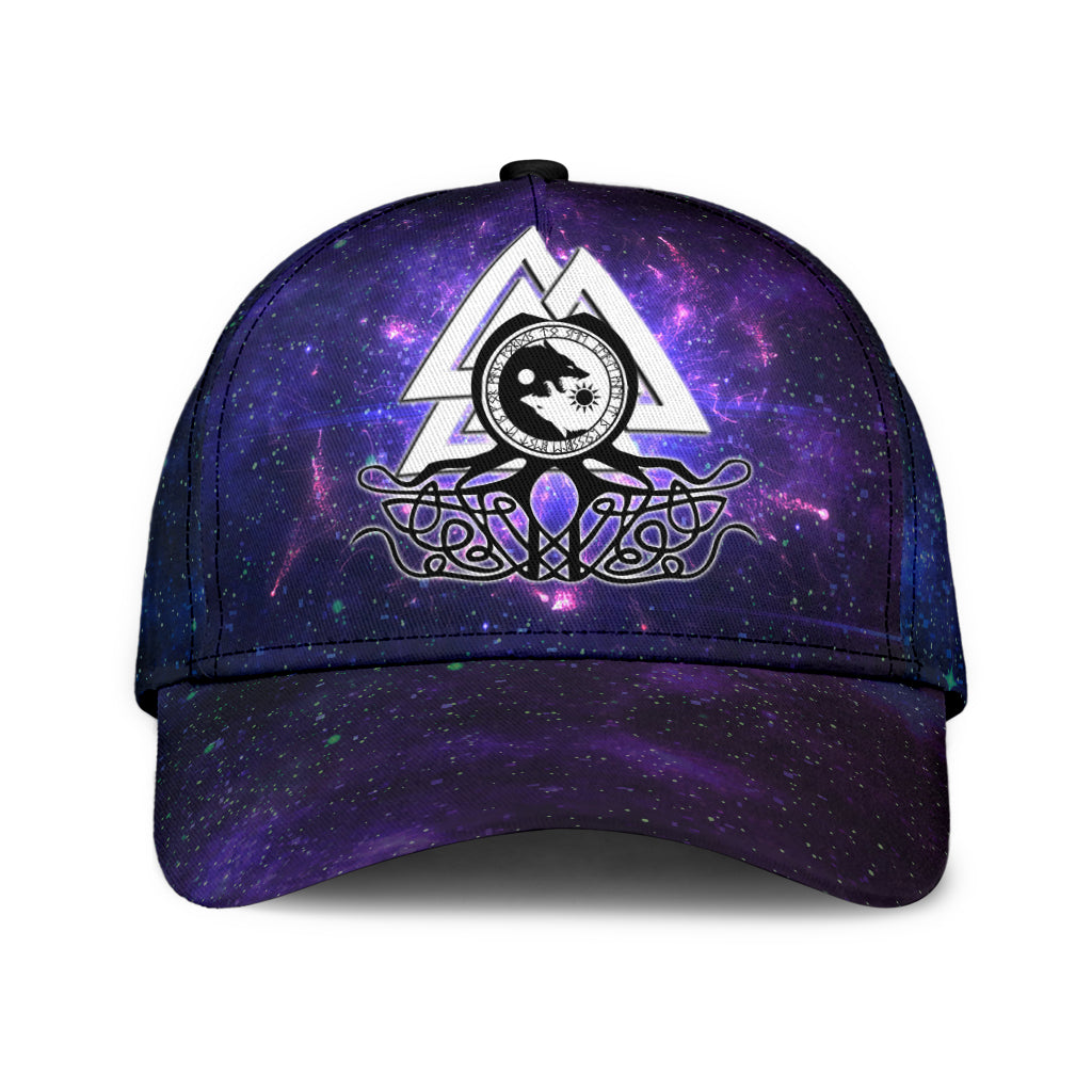 Cap - Viking Fenrir and Valknut on Purple Galaxy Background Classic Cap