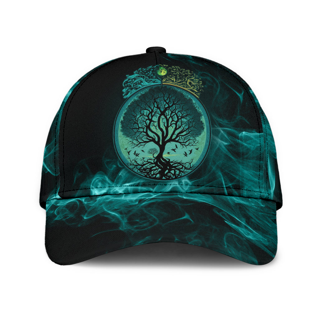 Cap - Yggdrasil Tattoo on Smoke Cyan Background Classic Cap