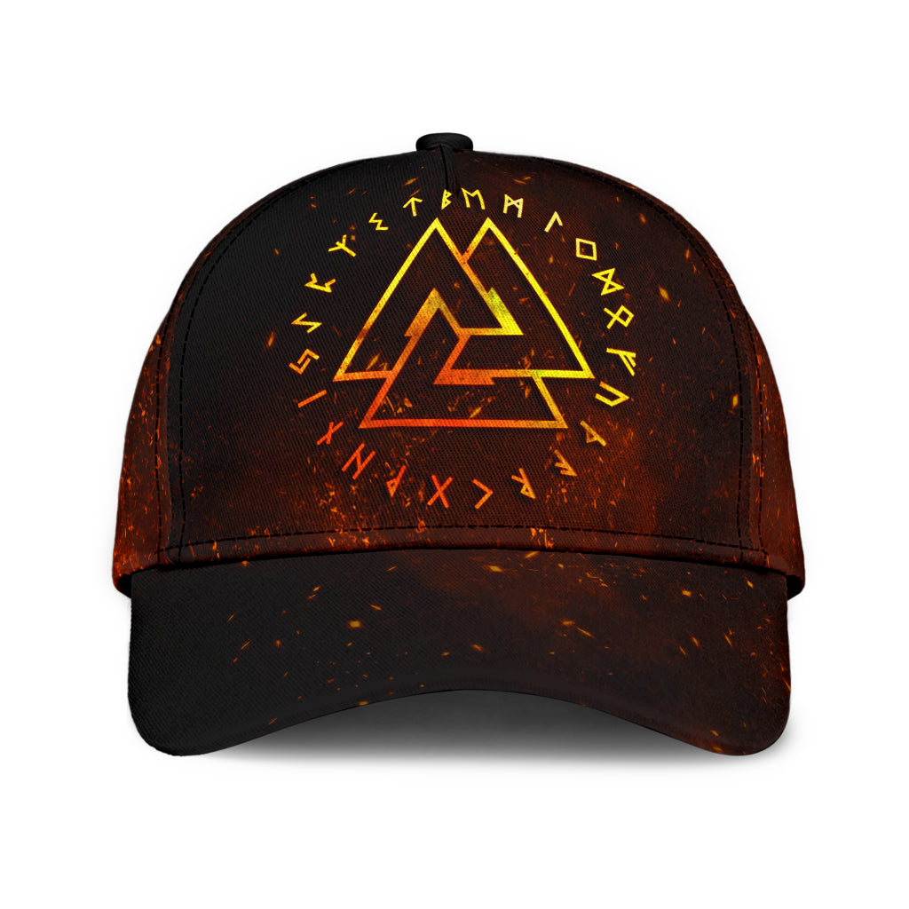 Cap - Valknut Gold on Hell Fire Background Classic Cap