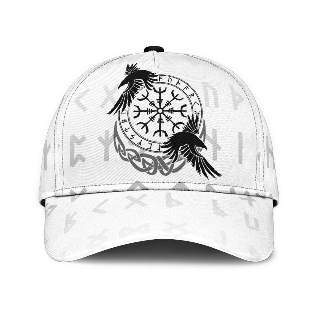 Cap - Hugin and Munin With Helm of Awe Rune White Background Classic Cap