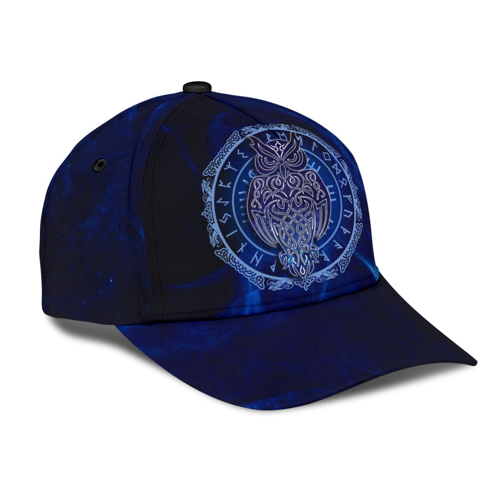 Cap - Owl Celtic With Runic on Galaxy Blue Background Classic Cap
