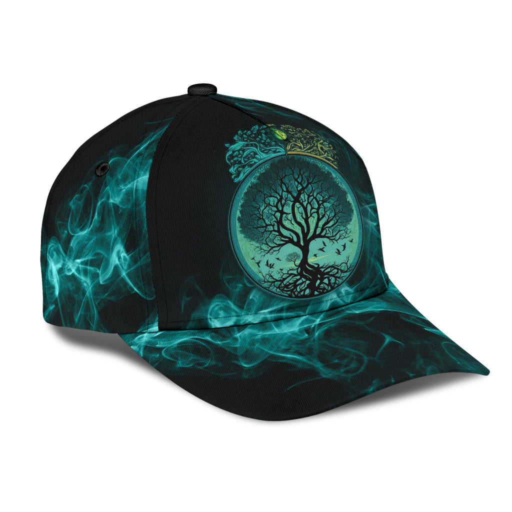 Cap - Yggdrasil Tattoo on Smoke Cyan Background Classic Cap