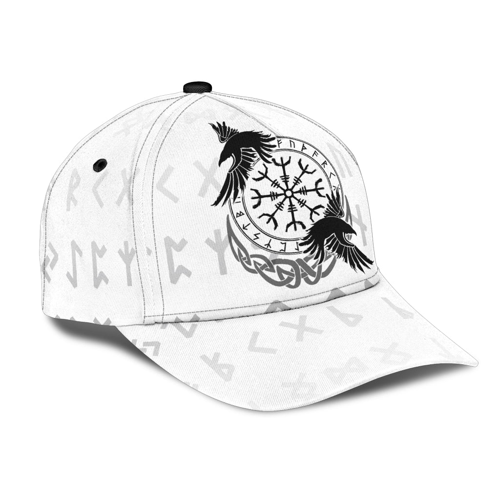 Cap - Hugin and Munin With Helm of Awe Rune White Background Classic Cap
