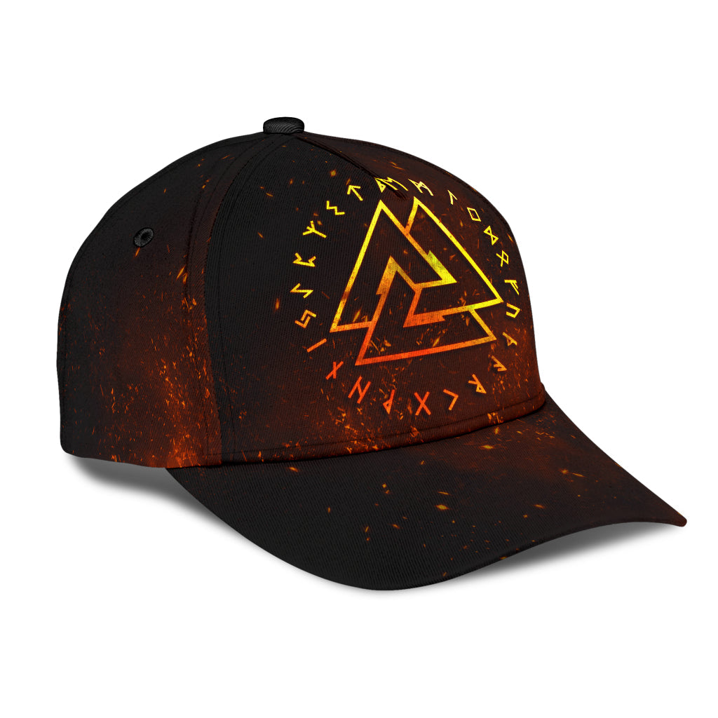 Cap - Valknut Gold on Hell Fire Background Classic Cap