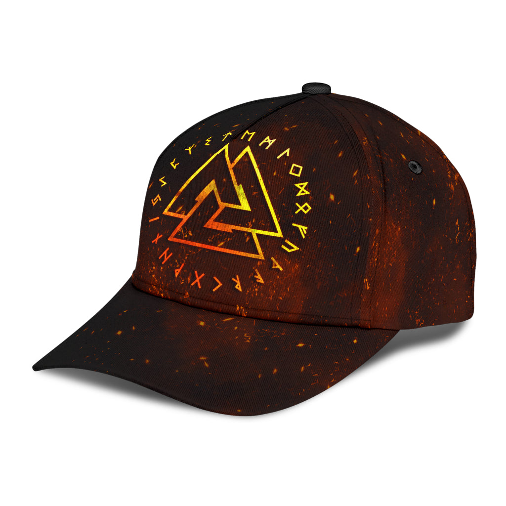 Cap - Valknut Gold on Hell Fire Background Classic Cap