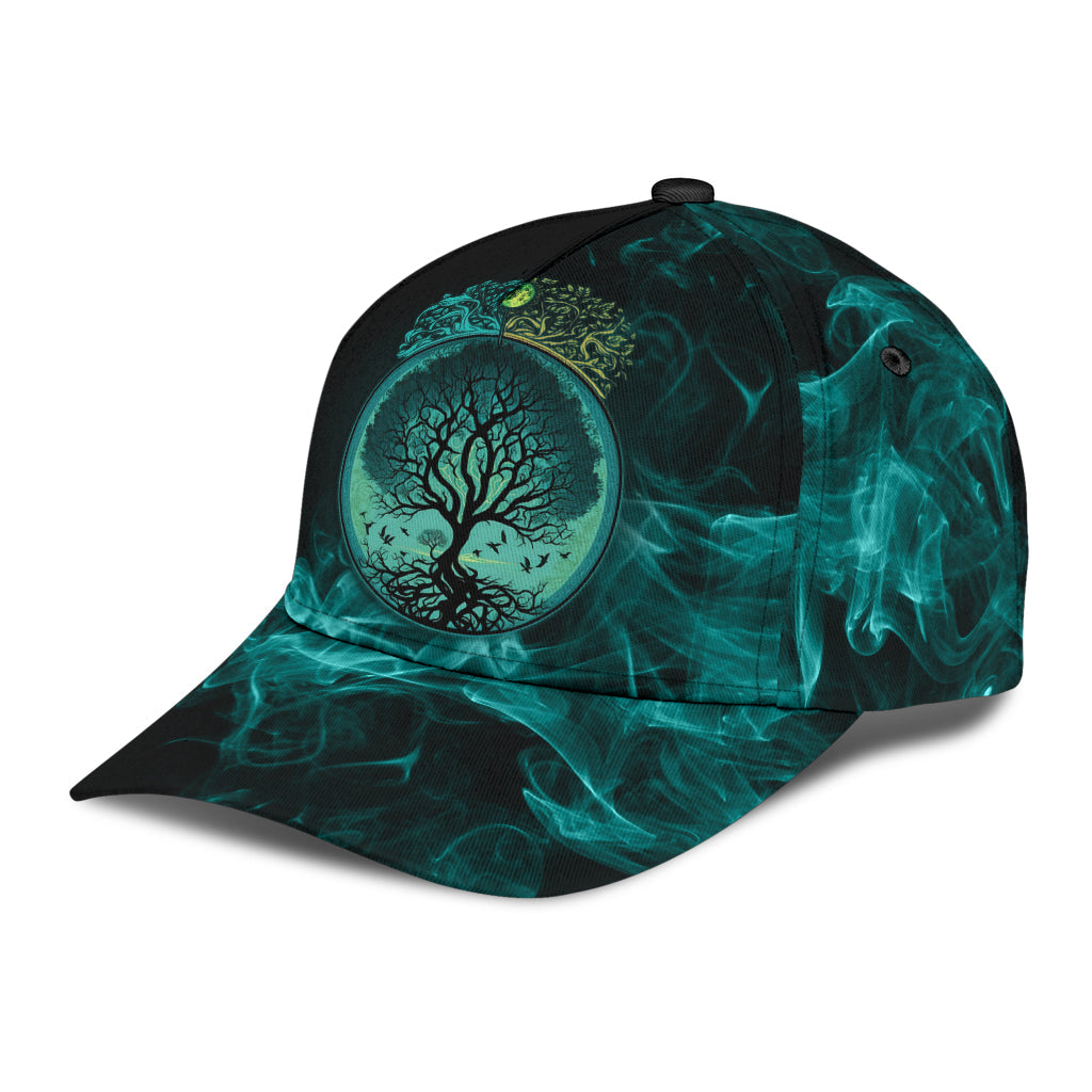 Cap - Yggdrasil Tattoo on Smoke Cyan Background Classic Cap