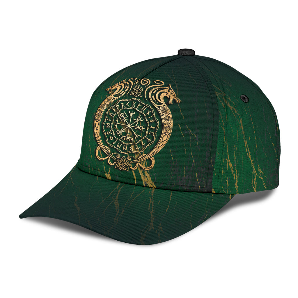 Cap - Wolf Viking With Vegvisir Gold Style Classic Cap
