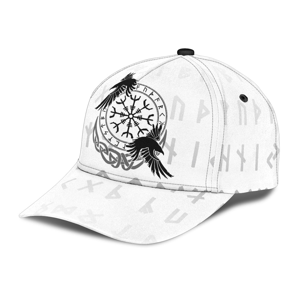 Cap - Hugin and Munin With Helm of Awe Rune White Background Classic Cap