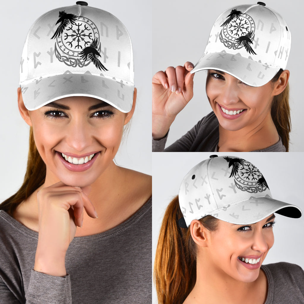 Cap - Hugin and Munin With Helm of Awe Rune White Background Classic Cap
