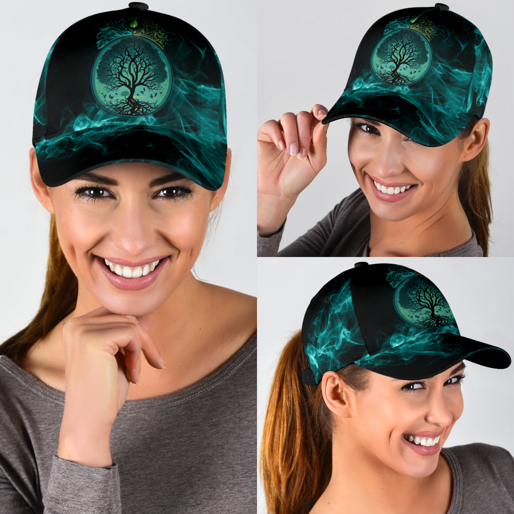 Cap - Yggdrasil Tattoo on Smoke Cyan Background Classic Cap
