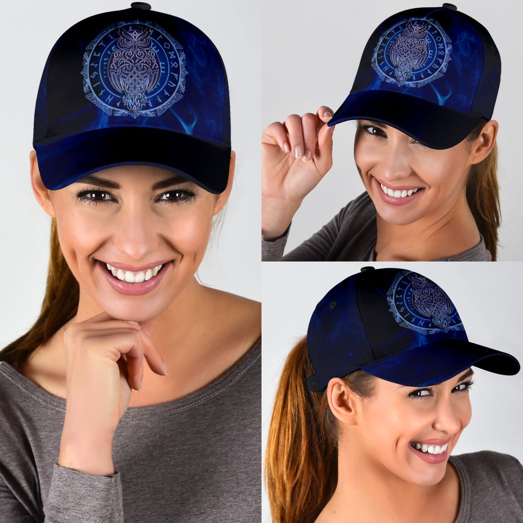 Cap - Owl Celtic With Runic on Galaxy Blue Background Classic Cap