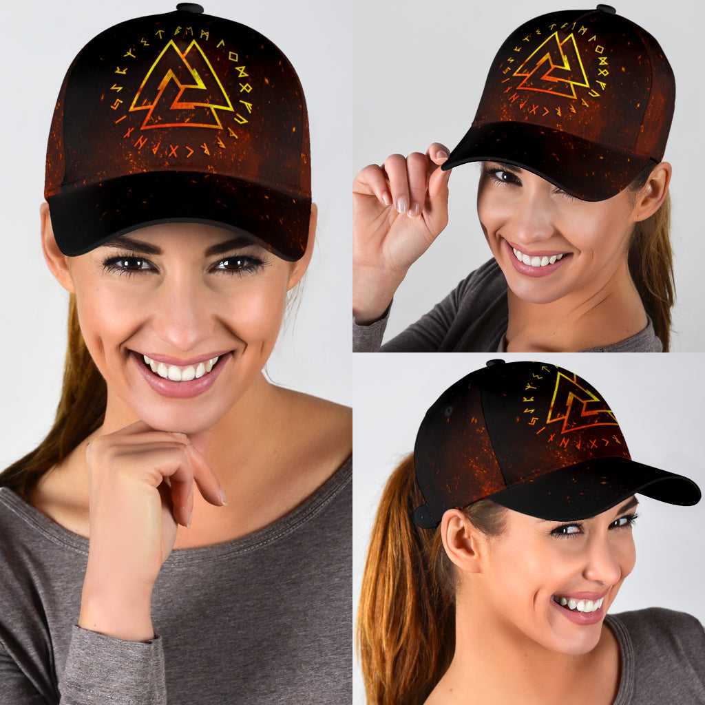 Cap - Valknut Gold on Hell Fire Background Classic Cap