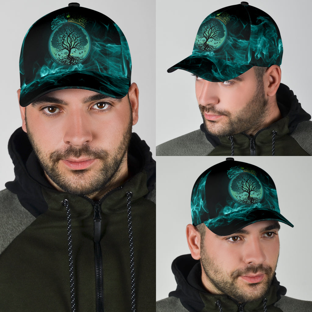 Cap - Yggdrasil Tattoo on Smoke Cyan Background Classic Cap