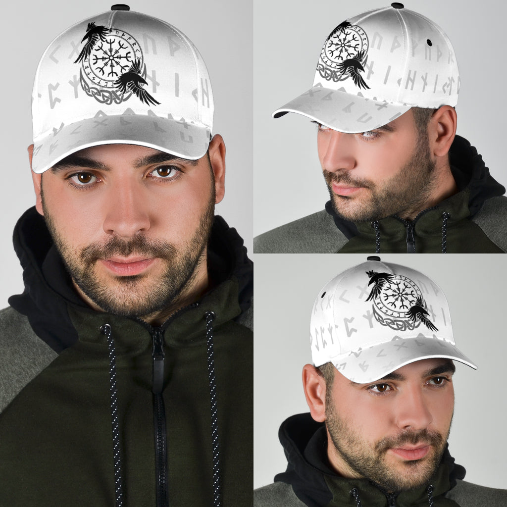 Cap - Hugin and Munin With Helm of Awe Rune White Background Classic Cap