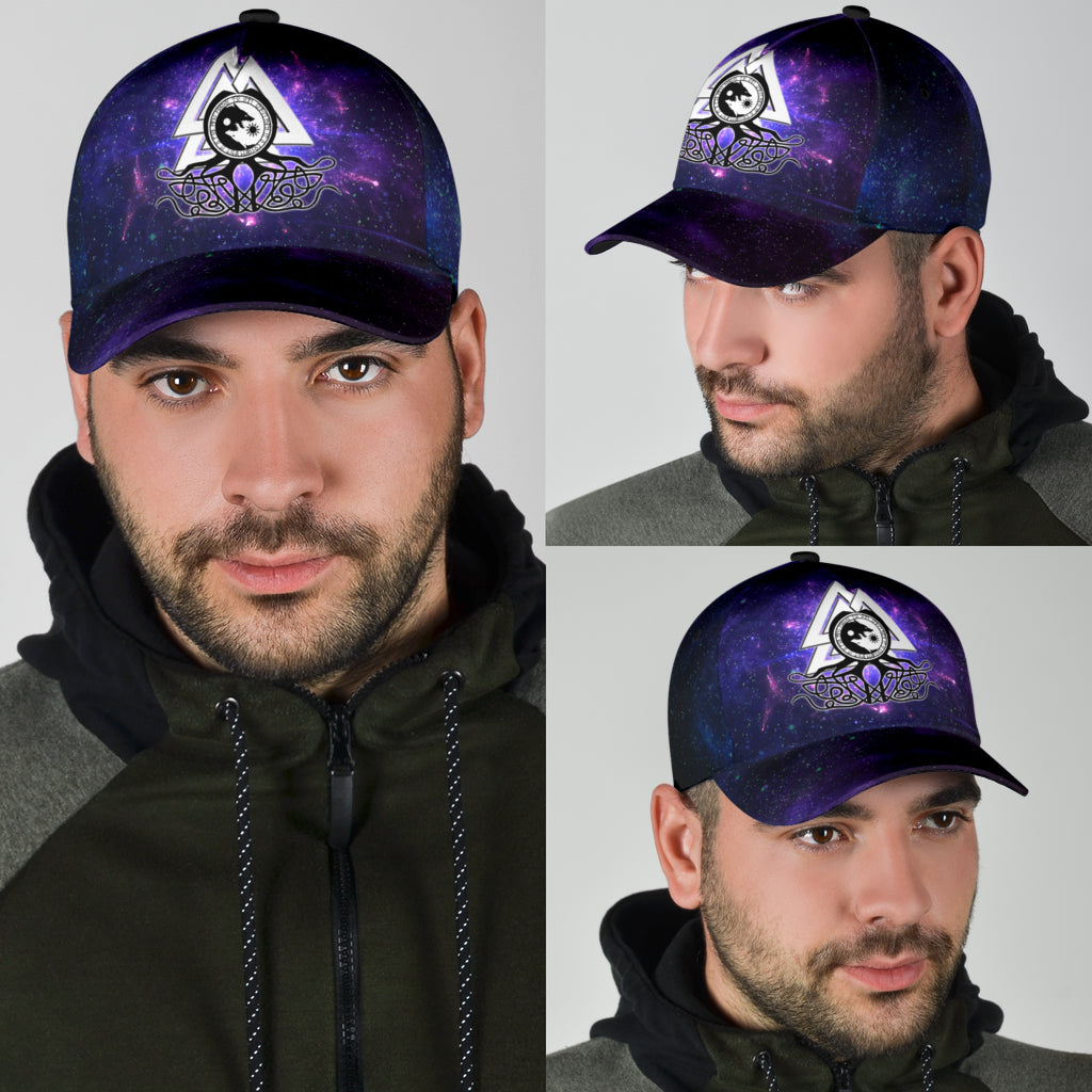 Cap - Viking Fenrir and Valknut on Purple Galaxy Background Classic Cap
