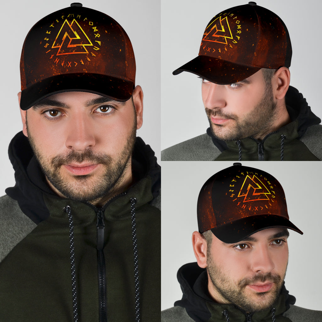 Cap - Valknut Gold on Hell Fire Background Classic Cap