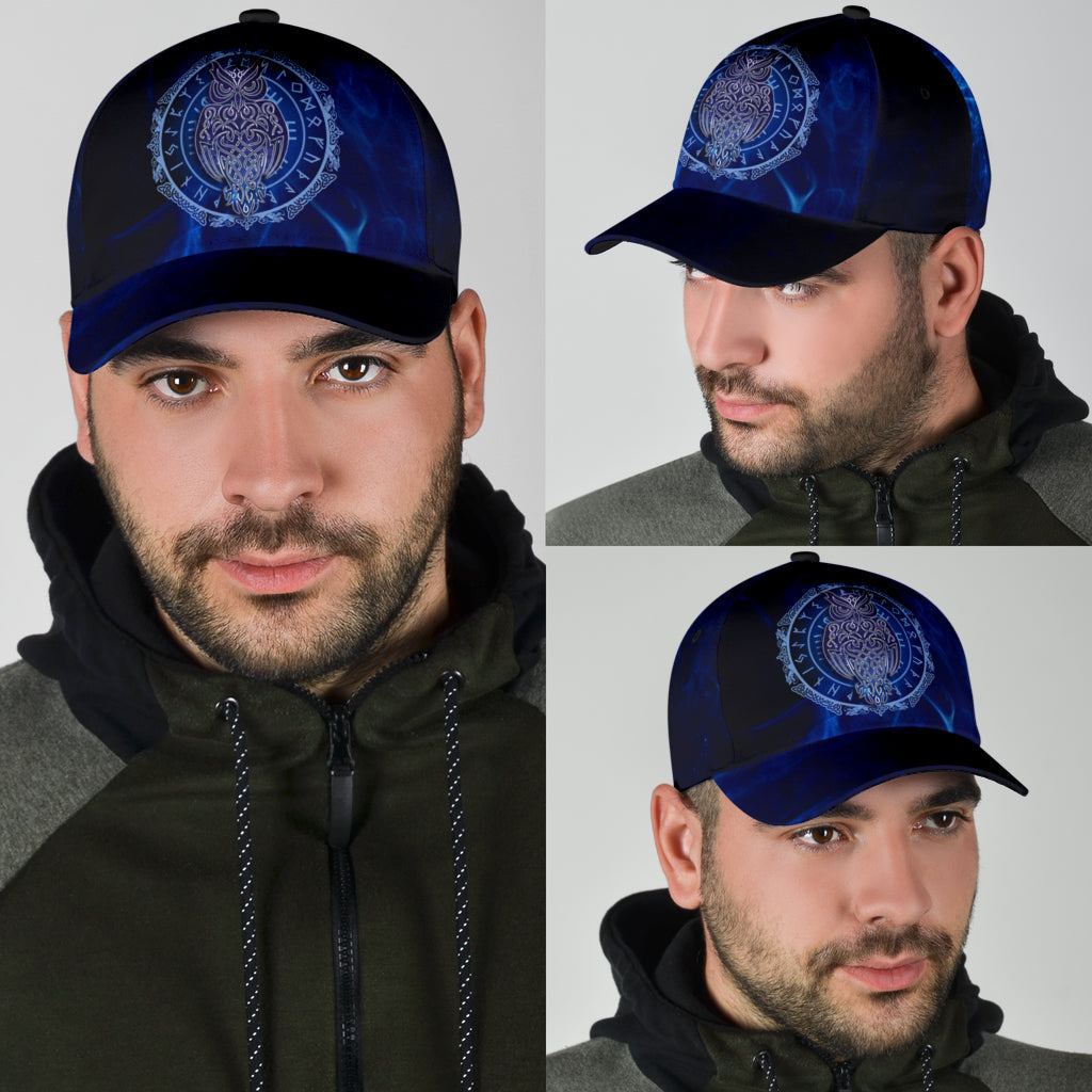 Cap - Owl Celtic With Runic on Galaxy Blue Background Classic Cap
