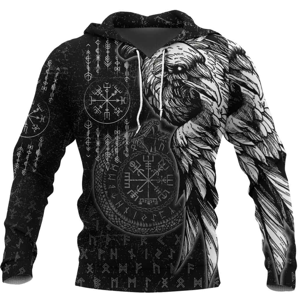 Raven and Ouroboros Brush Style Hoodie
