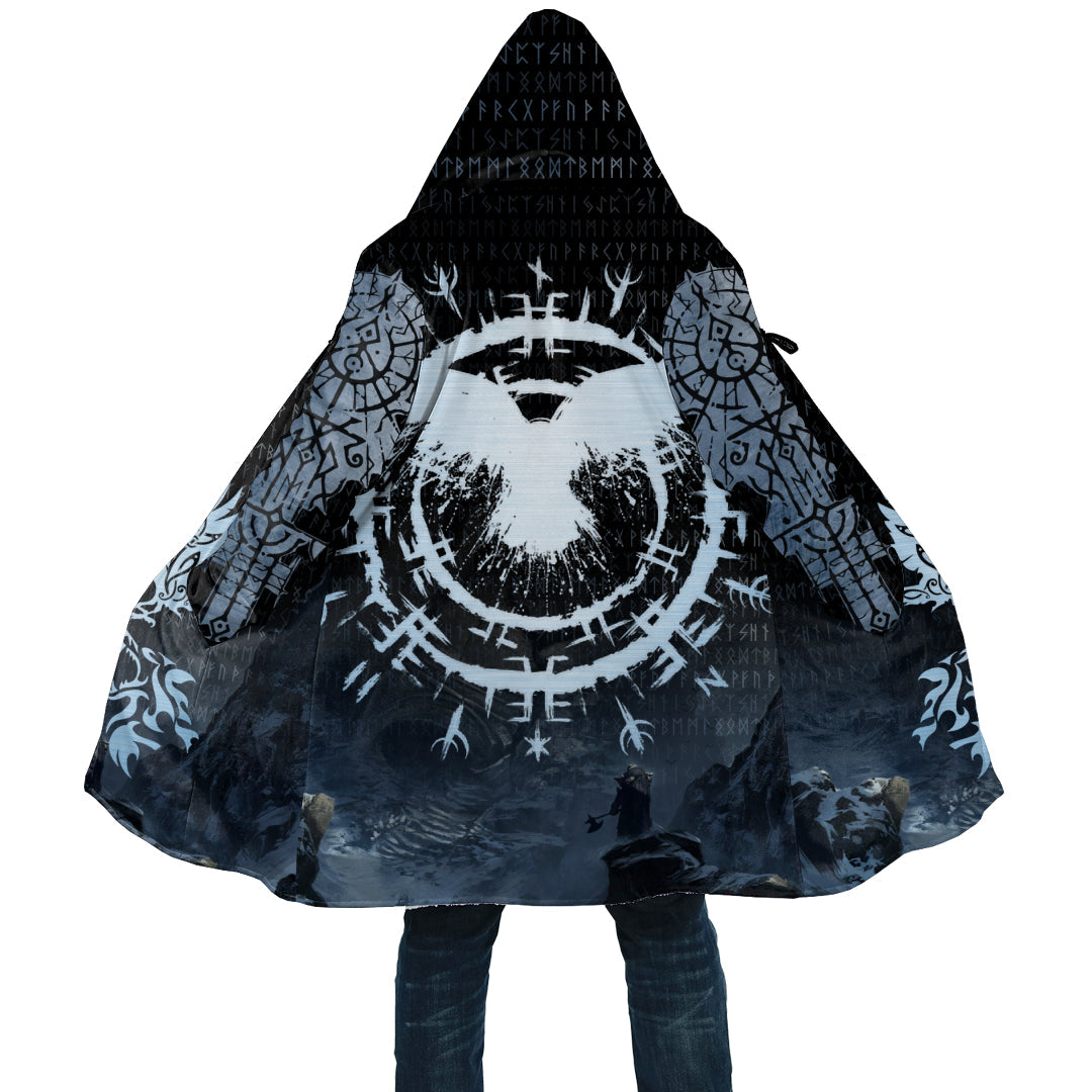 Ancient Viking Winter With Raven And Vegivsir Tattoo Cloak
