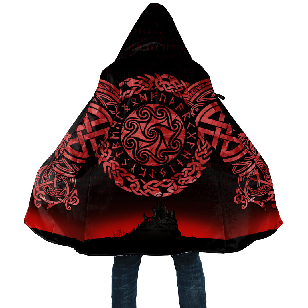 Celtic Viking And Raven Tattoo With Stylized Ruby Red Cloak