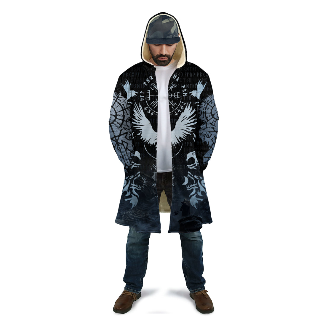Ancient Viking Winter With Raven And Vegivsir Tattoo Cloak