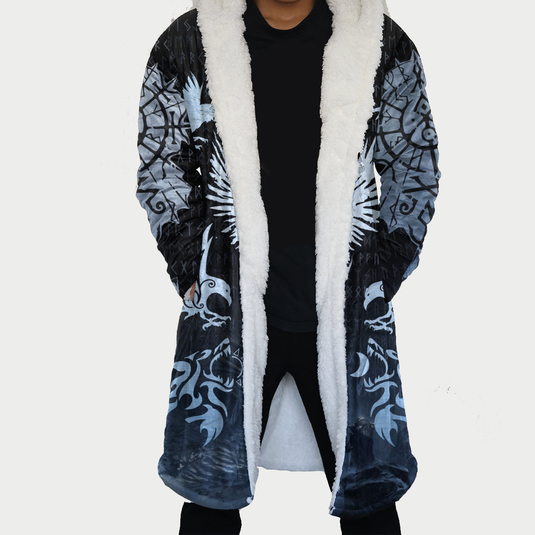 Ancient Viking Winter With Raven And Vegivsir Tattoo Cloak