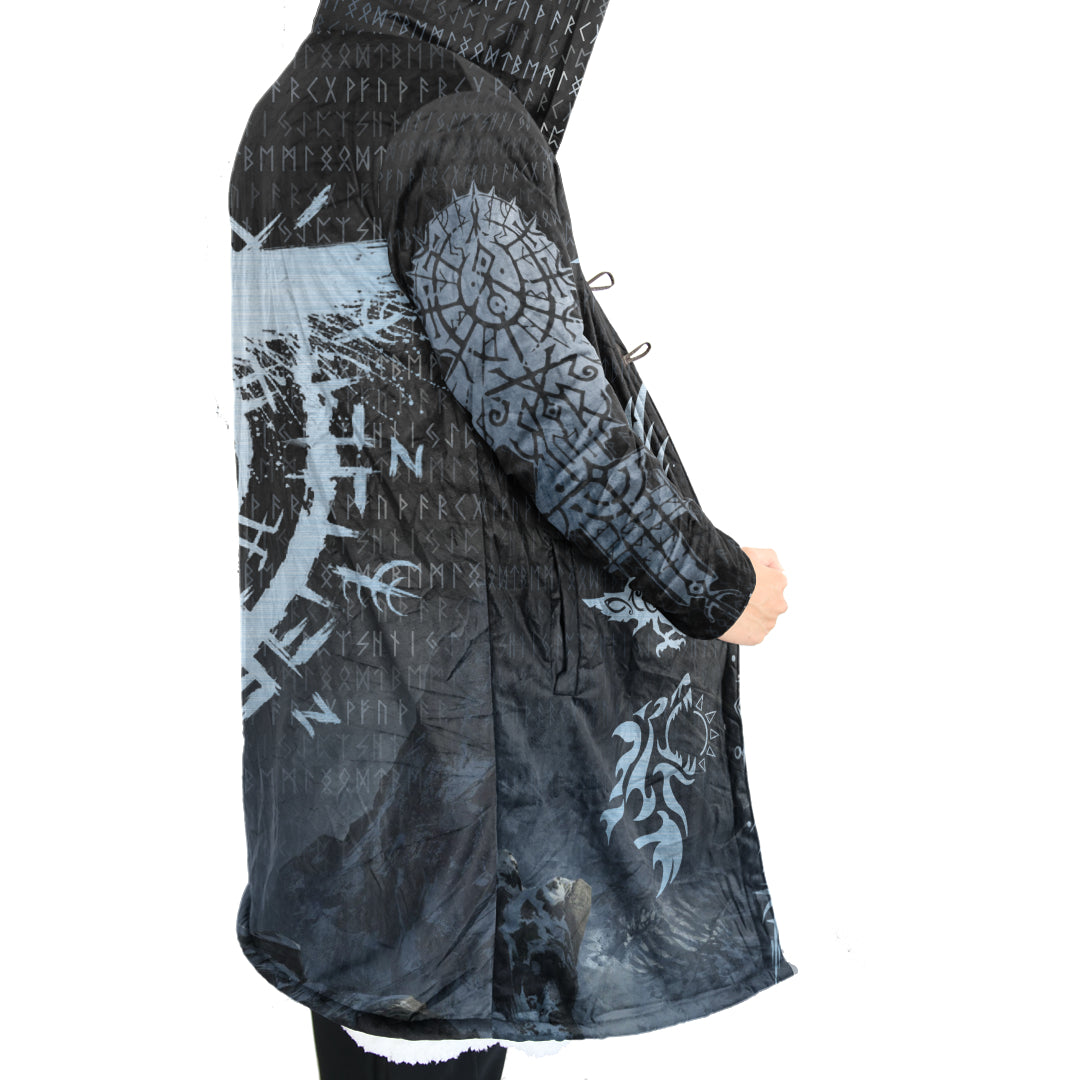 Ancient Viking Winter With Raven And Vegivsir Tattoo Cloak