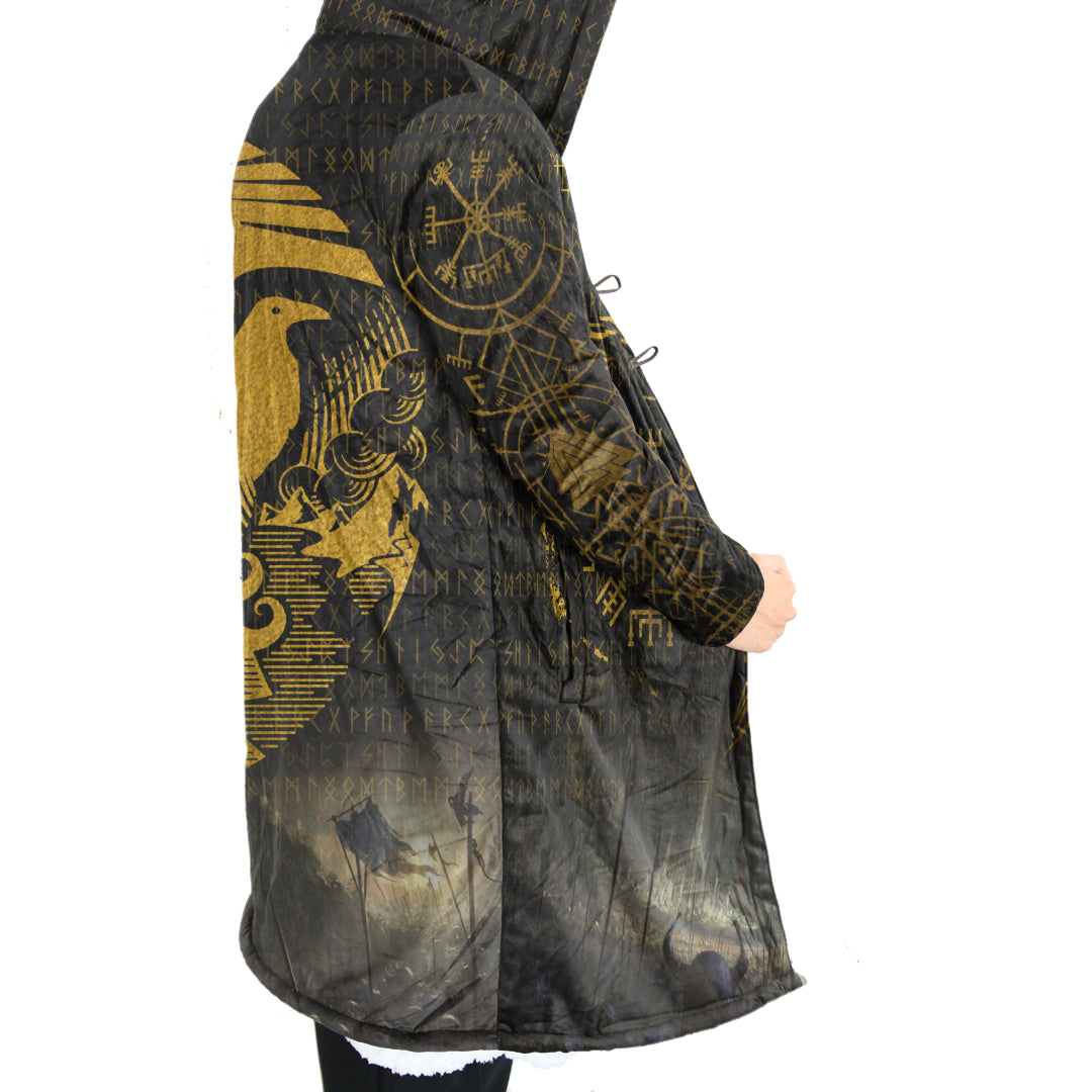 Odin And Raven Tattoo In Gold In Viking Battle Cloak