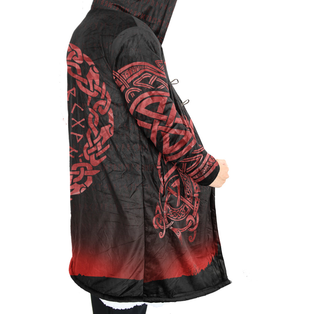 Celtic Viking And Raven Tattoo With Stylized Ruby Red Cloak