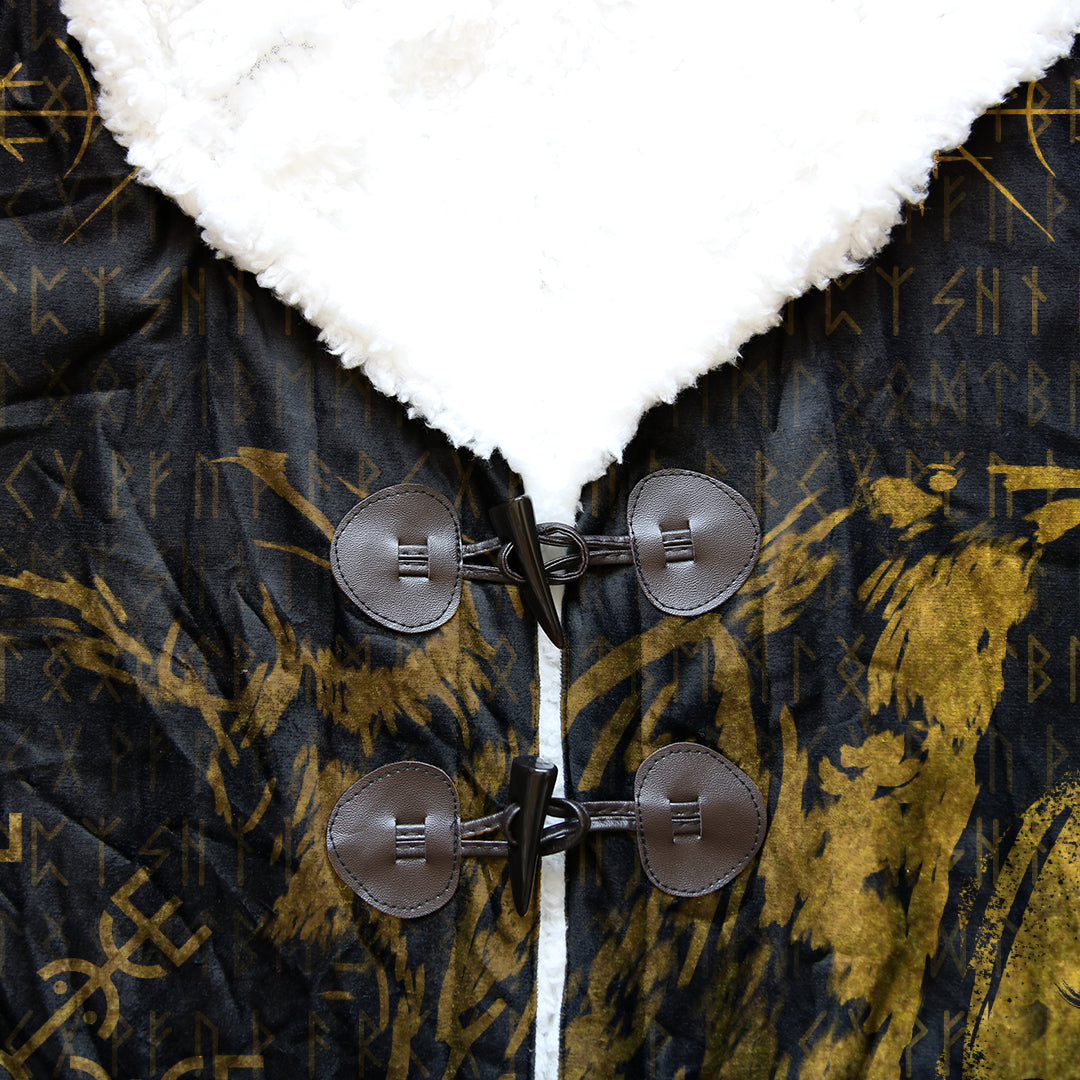 Odin And Raven Tattoo In Gold In Viking Battle Cloak